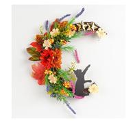 Ghirlande per porte d'ingresso, Decorazione da appendere alla parete della porta con ghirlanda di gatto lunare multicolore di Halloween(D)