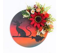Ghirlande per porte d'ingresso, Decorazione da appendere alla parete della porta con ghirlanda di gatto lunare multicolore di Halloween(C)