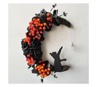 Ghirlande per porte d'ingresso, Decorazione da appendere alla parete della porta con ghirlanda di gatto lunare multicolore di Halloween(F)