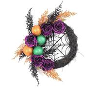 Ghirlande per porte d'ingresso, Ghirlanda di Halloween a forma di ragnatela, rosa nera, imitazione rattan, 17,7 pollici, da appendere alla porta