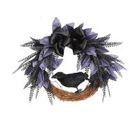 Ghirlande per porte d'ingresso, Ghirlanda di Halloween multicolore da appendere alla porta, decorazione da parete con corvo di legno morto e rosa nera(C)