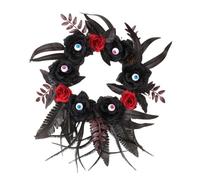 Ghirlande per porte d'ingresso, Ghirlanda di Halloween multicolore da appendere alla porta, decorazione da parete con corvo di legno morto e rosa nera(A)