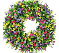 Ghirlande Primaverili per Porta D'ingresso, Ghirlanda di Fiori di Campo Artificiali, Ghirlanda di Eucalipto Colorato, Ghirlanda di Fiori Estivi, Ghirlanda per Porta Primaverile con Fogli(Multicolore)