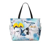 Ghjkfbf Borsa da viaggio da spiaggia di grande capacità con stampa di balene marine e meduse per la famiglia, borsa da spiaggia per le donne con tasche con cerniera