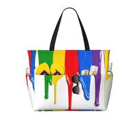 Ghjkfbf Borsa da viaggio da spiaggia di grande capacità con stampa di schizzi di vernice per la famiglia, borsa da spiaggia per le donne con tasche con cerniera