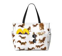 Ghjkfbf Borsa da viaggio da spiaggia di grande capacità con stampa scoiattolo carino per la famiglia, borsa da spiaggia per le donne con tasche con cerniera