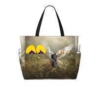 Ghjkfbf Borsa di viaggio della spiaggia di grande capacità della stampa della colomba e dell'erba per la famiglia, borsa di totalizzatore della spiaggia per le donne con