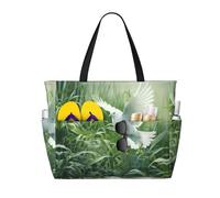 Ghjkfbf Borsa di viaggio della spiaggia di grande capacità della stampa della colomba e dell'erba per la famiglia, borsa di totalizzatore della spiaggia per le donne con