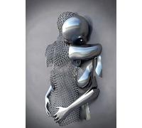GHJKL Statua in metallo 3D, arte dell'amore, baci, abbraccio, coppia, poster artistico da parete, soggiorno, senza cornice (statua 02,80 x 120 cm), 1 pezzo