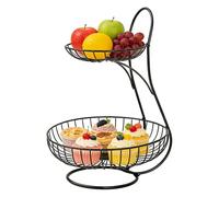 Ghjkldha 2 Tier Metal Fruit Basket, Wire Veggie Storage Organizer, Large Capacity Snack Holder with Open Design, Kitchen Fruits Basket, Wire Baskets with Stable Frame, Fruit Baskets for Pantry Shelf