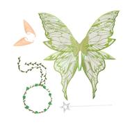 Ghjkldha Ali di farfalla da donna - Vesti ala d'angelo farfalla con ghirlanda floreale bacchetta orecchie - Bomboniere costume per cosplay principessa giochi di ruolo compleanno trucco feste