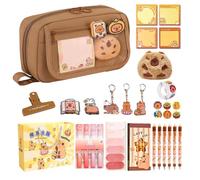 Ghjkldha Capybara Stationery Set, Cartoon Pen Case Pouch 22x11x6cm, Large Capacity Pencil Holder Bag with Stickers, Clips, and More, Fun Pouch for Kids, Smart Storage System