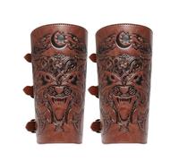 Ghjkldha Medieval Bracers Men, PU Leather Cosplay, 24.5x19.5cm, Vintage Knight Wrist Guards, Embossed Forearm Protection, Adjustable Straps, Costume Accessory for LARP, Halloween