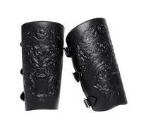 Ghjkldha Medieval Bracers Men, PU Leather Cosplay, 24.5x19.5cm, Vintage Knight Wrist Guards, Embossed Forearm Protection, Adjustable Straps, Costume Accessory for LARP, Halloween