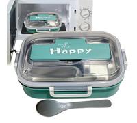 Ghjkldha Stainless Steel Lunch Box, 3-Compartment Food Storage Container with Utensils 8.66inches, Sturdy Meal Prep Box Ideal for Preschool Daycare School Travel Camping Outings, Leak-Free