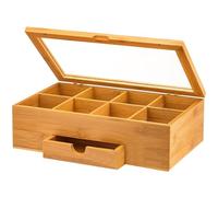 Ghjkldha Wood Tea Bag Organizer with Compartments - Stylish Storage Box with Lid, Ideal for Organizing Tea Bags, Snacks, and Medicines, Enhance Your Kitchen or Pantry with This Functional Decor