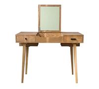 GHJKLZNMRU Set da toeletta in legno massello con specchio ribaltabile e 2 cassetti, 2 colori per tua moglie, figlia, tavolo da trucco e sgabello (colore: naturale Dimensioni: 100 x 55 x 75 cm)