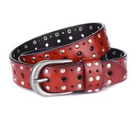 GHJrtHFJ cintura, Cinture borchiate da donna e uomo, due file, in vera pelle, con borchie argentate, for jeans pantaloni, larghe 2,8 cm(Bruin,105cm/waist:34"~36")