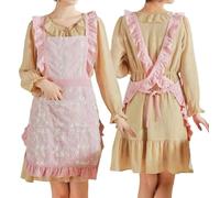 GHJrtHFJ grembiule, Grembiule da cuoco for donna, grazioso grembiule in pizzo di cotone in stile giapponese coreano incrociato sul retro con tasche, giallo(Pink)