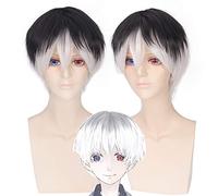 GHK 10 pollici Tokyo Ghoul sintetico kaneki ken parrucca cosplay corta nero bianco ombre parrucche per uomo festa in costume di Halloween