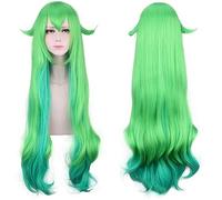 GHK 100CM LOL League of Legends Piuttosto ritmo Parrucca lunga verde Ombre Cosplay Anime Capelli sintetici Strati Parrucche ondulate con frangia Peruca