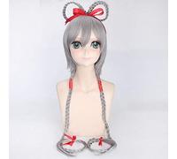 GHK 100cm Vocaloid sintetico grigio argento nero parrucca lunga donna capelli lisci anime cosplay parrucche intrecciate per festa in costume di Halloween grigio 120 cm