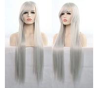 GHK 11 colori 80 cm sintetico lungo rettilineo parrucca di capelli nero grigio verde blu viola rosa parrucchino parrucche cosplay per le donne argento bianco