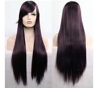 GHK 11 colori 80 cm sintetico lungo rettilineo parrucca di capelli nero grigio verde blu viola rosa parrucchino parrucche cosplay per le donne viola scuro