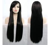 GHK 11 colori Parrucca sintetica per capelli lunghi 80 cm sintetica Nero Grigio Verde Blu Viola Rosa Parrucche Parrucche Cosplay per donna nero