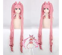 GHK 120cm Anime lunghe ondulate Chibi Usa Parrucca Cosplay Capelli sintetici Parrucche rosa con doppia coda di cavallo Fibra ad alta temperatura
