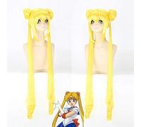 GHK 120cm parrucca cosplay Sailor Moon gialla lunga sintetica ondulata capelli Tsukino Usagi anime parrucche da festa in costume per le donne resistente al calore