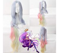 GHK 120cm Parrucca cosplay Shiro No Game No Life Donna Blu Rosa Giallo Ombre Capelli ondulati sintetici Lunghe parrucche piene con coda di cavallo con chip