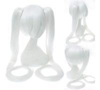 GHK 120cm parrucca cosplay sintetica Hatsune Miku dritta bianca blu capelli anime costume di halloween parrucche da donna con doppia clip coda di cavallo 16
