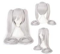 GHK 120cm parrucca cosplay sintetica Hatsune Miku dritta bianca blu capelli anime costume di halloween parrucche da donna con doppia clip coda di cavallo 26