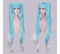 GHK 120cm Vocaloid Anime Cosplay Parrucca Miku Capelli sintetici Costume di Halloween Parrucche da donna con doppia coda lunga blu bianca Ombre Coda di cavallo