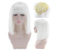 GHK 14 pollici dritto nero bianco rosa rosso blu corto parrucche bob per le donne capelli sintetici anime parrucca del partito cosplay con frangia 8 colori bianco