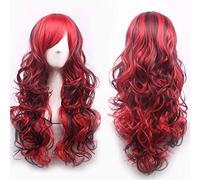 GHK 2019 nuovi capelli sintetici neri rossi evidenzia la parrucca di capelli con la frangia Parrucche di Halloween lunghe parrucche cosplay ricci per le donne