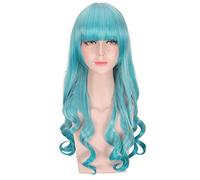 GHK 24 pollici Harajuku Lolita blu grigio lungo ondulato parrucche da donna con frangia capelli sintetici parrucca cosplay anime per il partito PL-771