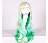 GHK 26 pollici moda economici lunghi ondulati parrucche colorate da donna Anime Cosplay Halloween Lolita blu viola verde Ombre parrucca con frangia 06