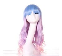 GHK 26 pollici moda parrucche lunghe colorate ondulate a buon mercato parrucche anime Cosplay Halloween Lolita blu viola verde parrucca Ombre con frangia 01