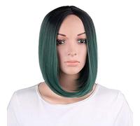 GHK 30cm Parrucca corta dritta Ombre Cosplay Anime Resistente al calore Capelli sintetici Donne Nero Blu Grigio Rosa Parrucche corte Bob Per festa verde