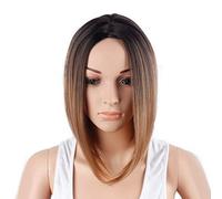 GHK 30cm Parrucca corta dritta Ombre Cosplay Anime Resistente al calore Capelli sintetici Donne Nero Blu Grigio Rosa Parrucche corte Bob Per festa marrone