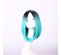 GHK 30cm Parte centrale Diritto Corto Nero Bionda Ombre Parrucca Cosplay Anime Capelli sintetici Halloween Costume Parrucche per le donne 03