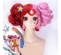 GHK 5v5 Arena Gioco Red Pink Ombre Parrucca riccia corta Cosplay Anime Capelli sintetici Costume di Halloween Parrucche da donna Per la festa