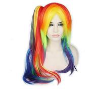 GHK 65cm My Little Pony Parrucca arcobaleno colorato Cosplay Anime Dritte Parrucche sintetiche per capelli con artiglio Coda di cavallo Parrucca resistente al calore con coda di cavallo