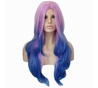 GHK 65cm parte centrale lunga ondulata viola blu Ombre parrucca costume cosplay capelli sintetici costume di halloween parrucche da festa per donna + cappuccio parrucca
