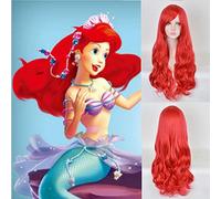 GHK 70cm Anime La sirenetta Principessa Ariel Parrucca cosplay Halloween Gioca parrucca Party Stage Capelli sintetici rossi ondulati