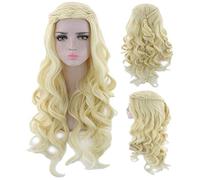 GHK 70cm Game of Thrones Daenerys Targaryen Parrucca Cosplay intrecciata Costume di Halloween Argento Grigio Bionda Parrucche lunghe ondulate Per donne Bionde