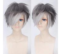 GHK 8 pollici lanuginoso grigio argento breve parrucca Ombre uomini anime cosplay costume di Halloween parrucche capelli sintetici resistenti al calore