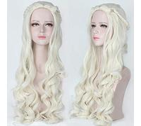 GHK 80 cm Alice nel paese delle meraviglie Parrucca Cosplay bianca beige Anime Capelli sintetici Trecce ondulate Trecce Regina bianca Costume di Halloween Parrucche da donna